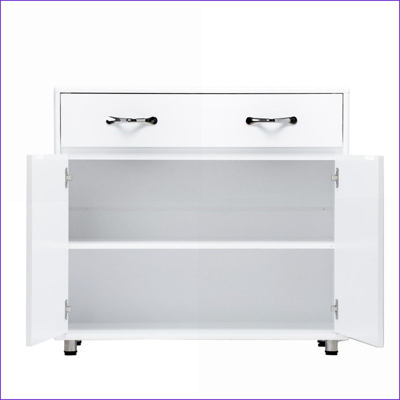 White Modern Side Table with Drawer &amp; Shelves | E1 MDF Material