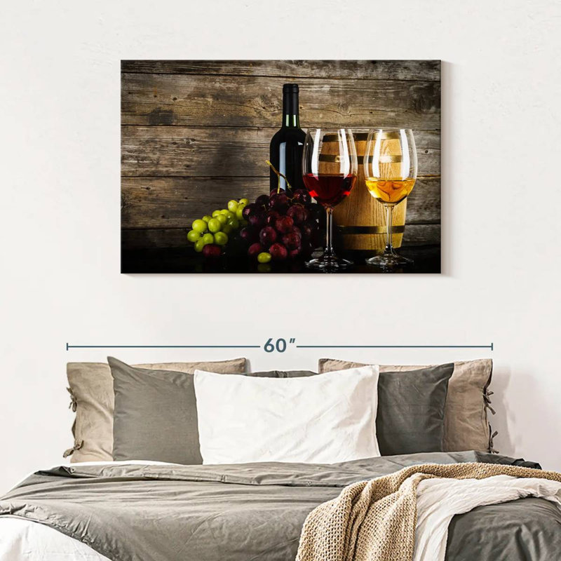 Raisins et vin sur toile, H 30 po x l 45 po x P 1,25 po