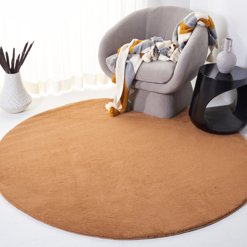 Tapis en fausse fourrure de lapin 500 brun, Rond 6 pi