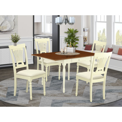 L'ensemble 5 pièces de table et chaises de cuisine comprend une table de salle à manger rectangulaire avec Dropleaf et 4 chaises rembourrées en tissu de lin, babeurre et cerise