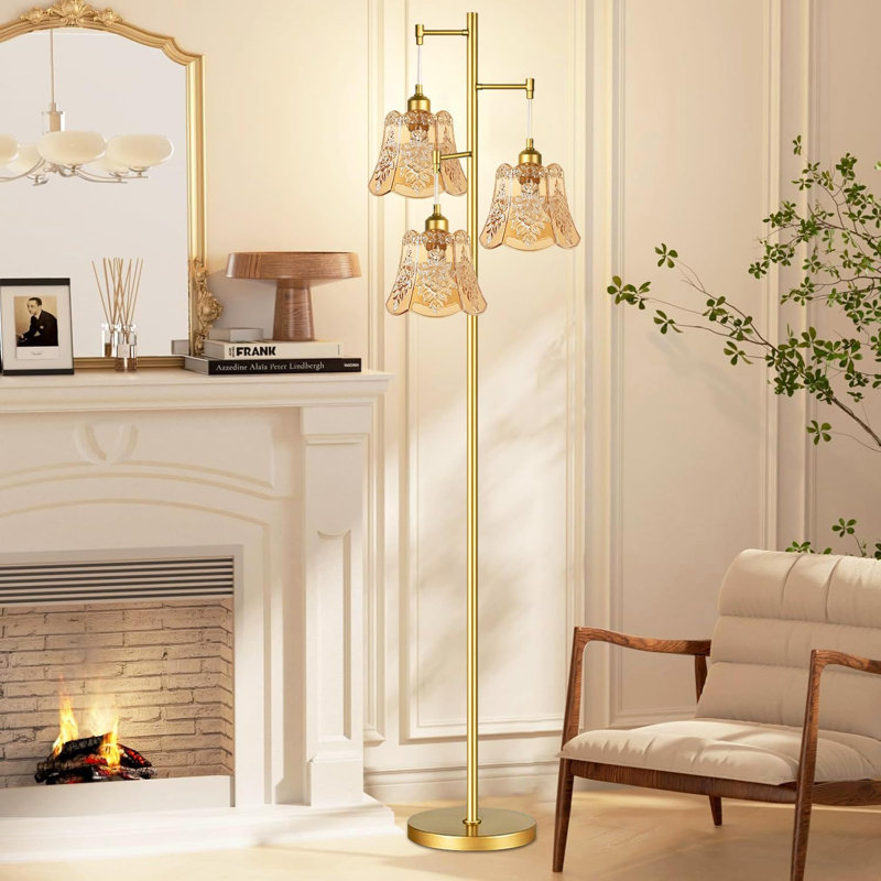 Mid Century Modern Floor Lamp With 3 Adjustable Lights - Vintage Brass Tree Design Standing Lamp For Living Room, Bedroom, Farmhouse & Boho Decor - Includes Edison Bulbs