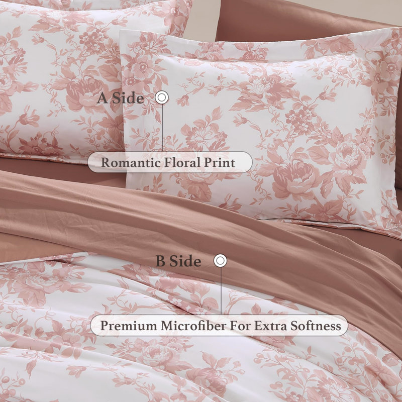 Ensemble d'édredon rose toutes saisons (ensemble de 7), Édredon de très grande taille et 6 pièces suppl
