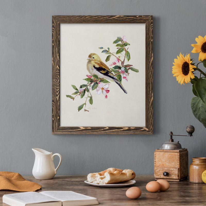 Spring Song Pine Grosbeak - cadre photo, impression sur toile, Toile avec cadre noyer, H 44 po x l 31 po x P 1 po