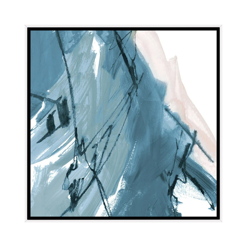 Blue On White Abstract I by Robin Maria - Painting on Canvas, White Floater Frame, 66.04 cm H x 66.04 cm W