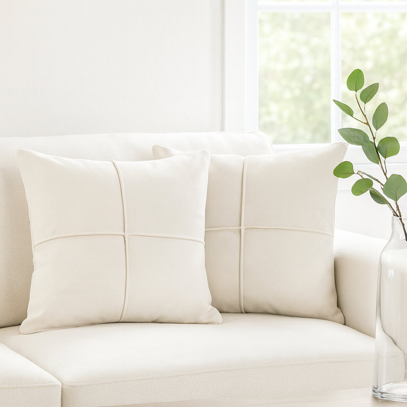MicroSuede Throw Pillow , Faux Suede Cushion (Pack of 2), Beige, 18"H x 18"W, Pillow Cover Only - No Insert