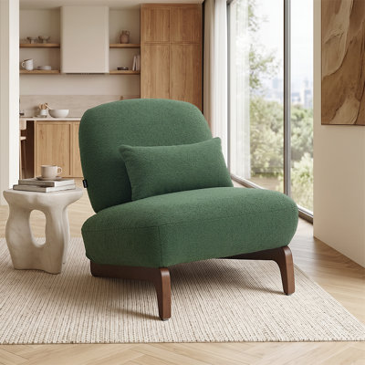 Boucle Teddy Fabric Accent Lounge Chair With Wood Leg