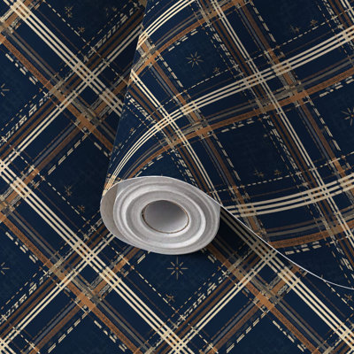 Papier de contact à peler et coller avec papier à motif écossais brun foncé et détails d'autocollants subtils 24 po x 118 po (auto-adhésifs et amovibles)