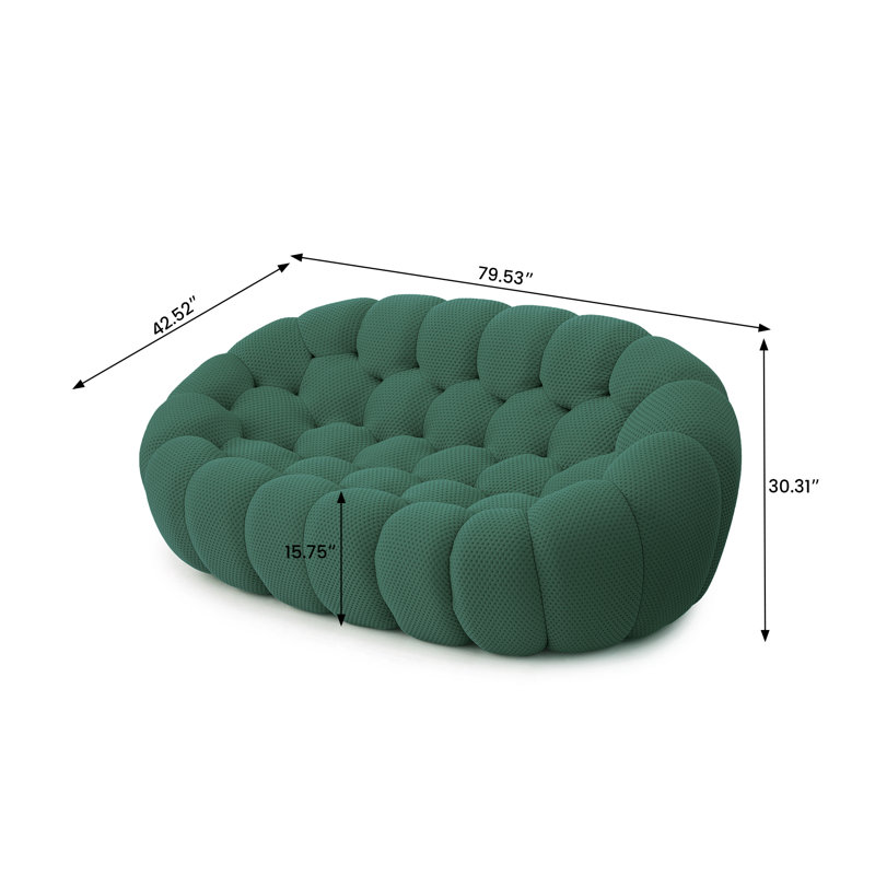 Cenie Upholstered Boneless Sofa, No Assembly Required, Green, 30.71" H x 78.74" W x 42.52" D