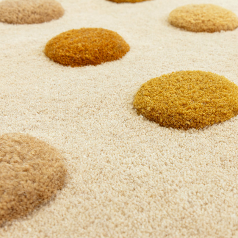 Nayiri Hand Woven Polka Dot Beige/Gold Area Rug, Rectangle 120 x 170cm