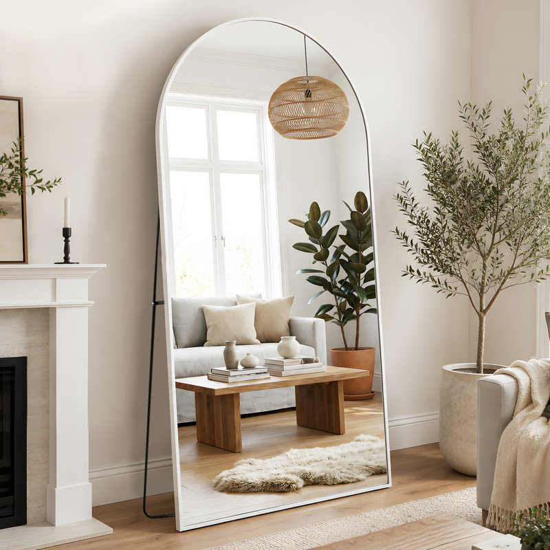 Oversized Arch Floor Mirror with Stand, Wall Mirror, 88" x 44", White