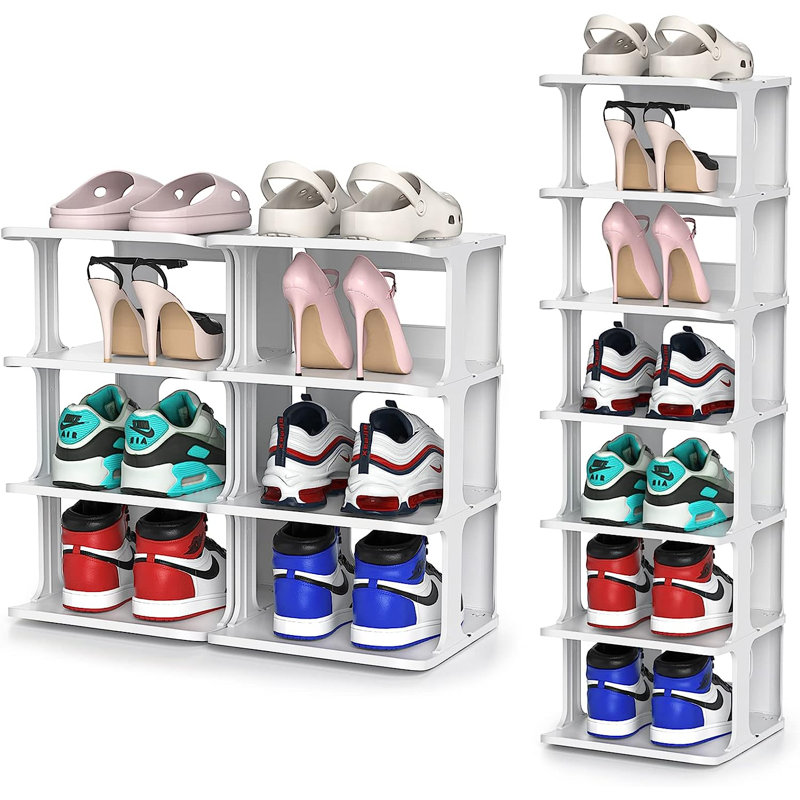 Petite étagère à chaussures autoportante pour femmes, tour de rangement en plastique empilable, Gris