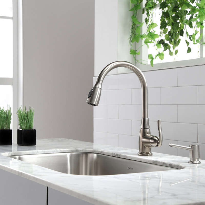 Premium Pull Down Single Handle Kitchen Faucet with Optional Soap Dispenser, Satin Nickel, Without Soap Dispenser