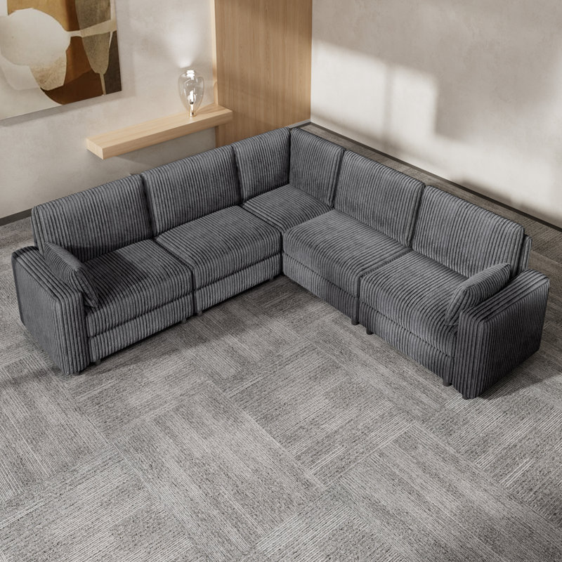 5 Seat Extra Large Modular Sectional Sofa With Luxurious Corduroy Upholstery, Modern Oversized Convertible U & L Shaped Sectional Couch, Tool-Free Assembly