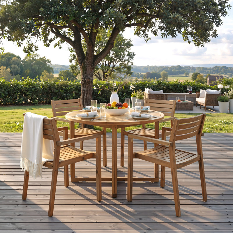 5-Piece Outdoor Dining Set with 4 Wood Chairs and Round Table, Natural