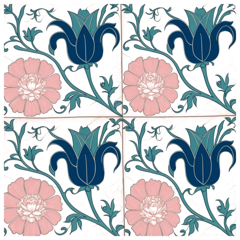 Rideaux de douche très longs à motif floral bleu et rose, L 70 po x H 93 po