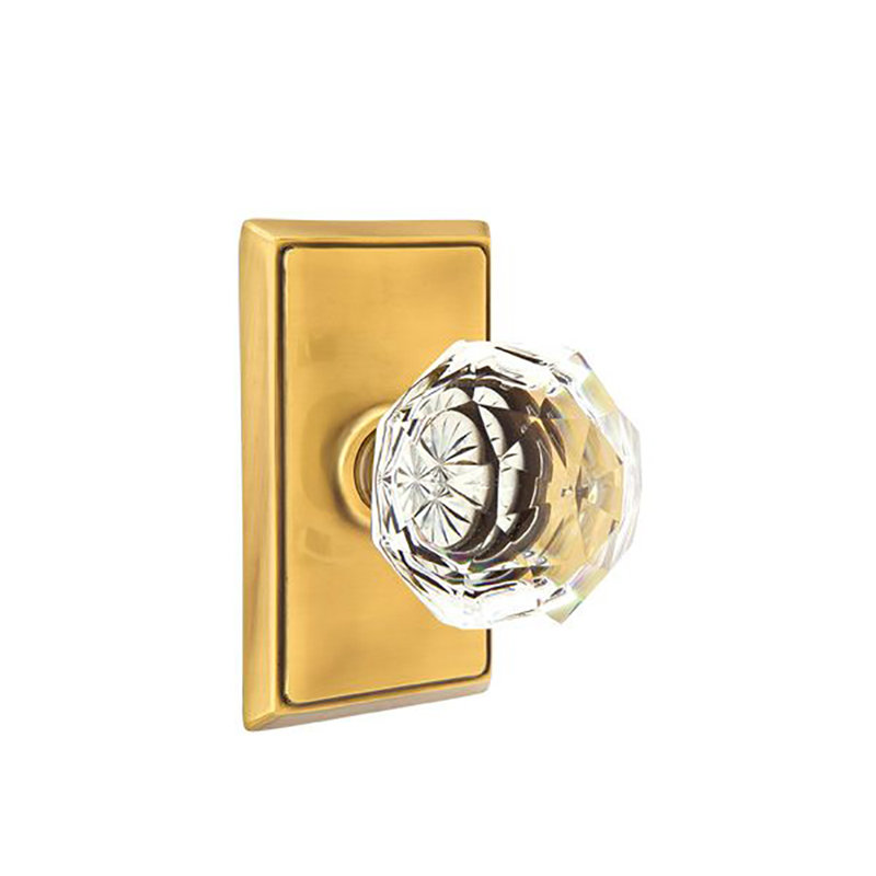 Ensemble de boutons d'intimité Emtek avec rosette rectangulaire et poignée en verre Diamond, Laiton antique français