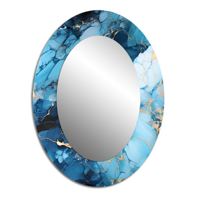 Coastal Blue Elegant Marble Shore - grand miroir mural en marbre, miroir unique bleu, impression d'art en métal