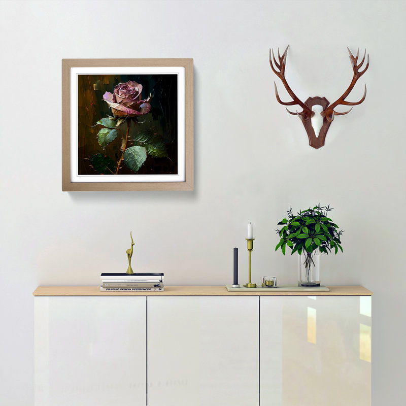 Rose Palette Knife - Single Picture Frame Print on Wood, Oak