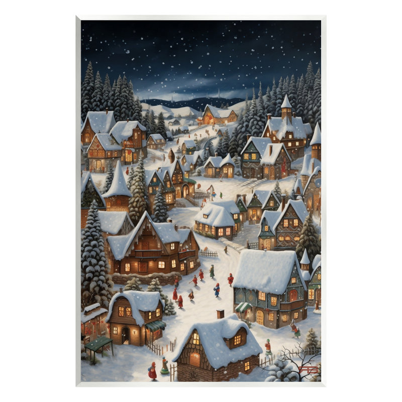 «Ba-851-Wood Snowy Christmas Village On Canvas» par RB Print, H 15 po x l 10 po x P 0,5 po