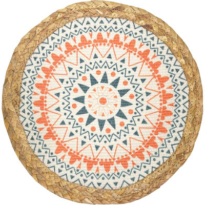 Ensemble de 4 napperons orange à motif de jacinthe d'eau éclectique à motif floral orange rond 13 po
