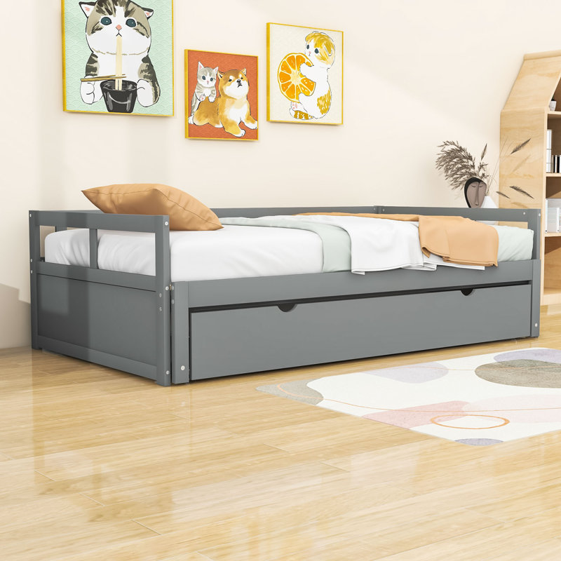 Twin Size Wooden Daybed with Trundle, Gray