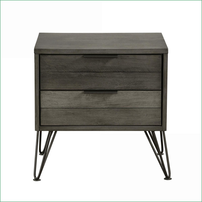 Table de chevet moderne à 2 tiroirs avec placage en acacia Pieds en métal
