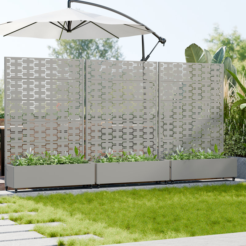 Lit de jardin surélevé en métal avec treillis et panneau de jardin H 72 po x l 47 po x P 16 po, 72" H x 47" W x 16" D, Gris