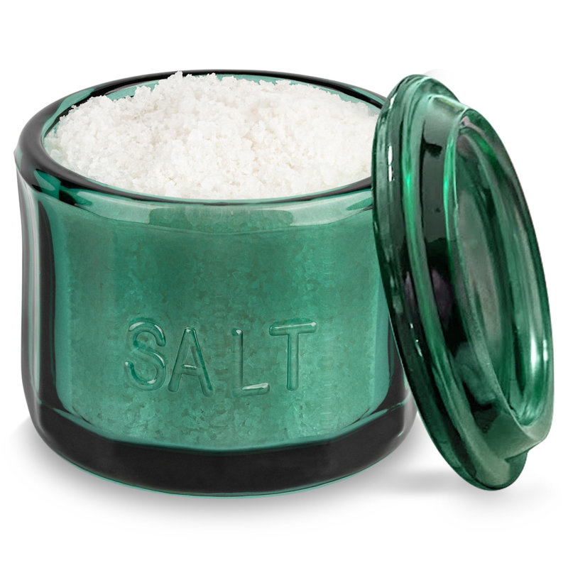 Salière en verre, avec couvercle, verre pressé en relief, contenant de rangement transparent, pour café, sucre, épices et bonbons, 10 oz (vert émeraude)
