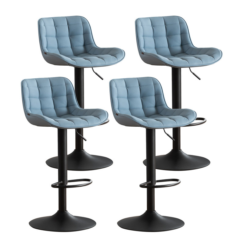 Lochie Swivel Adjustable Height Bar Stools Faux Leather Modern Barstools Upholstered Counter Stools, Blue/Black