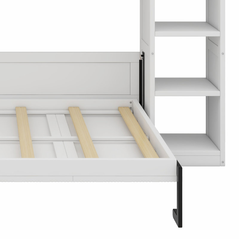 Lit escamotable avec bibliothèque Murphy, Complet/Double, Blanc