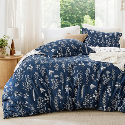 Ensemble d'édredon pour lit simple - ensemble de lit, jolie literie à motif floral, édredon réversible doux à fleurs botaniques et taie décorative