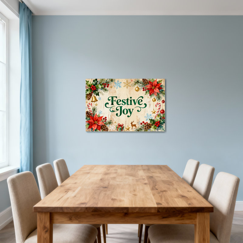 Christmas Festive Joy Christmas Holiday Pattern Print, 12" H x 18" W