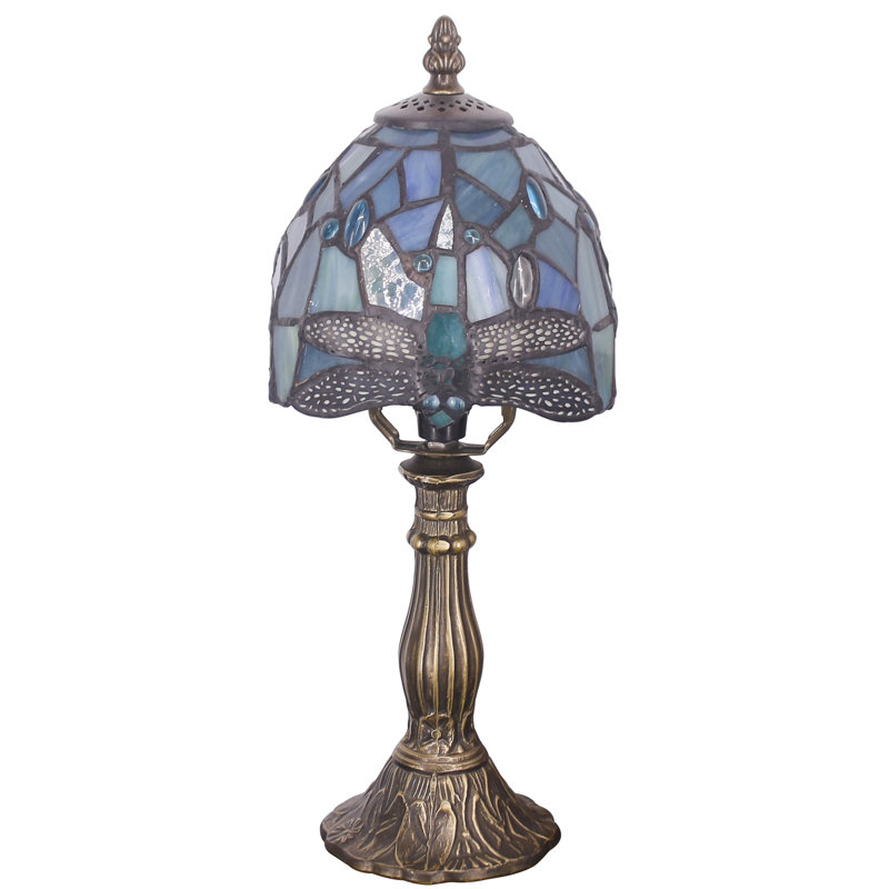 Petite petite lampe d'appoint en verre coloré, lampe de table 14 po Tiffany, Jaune