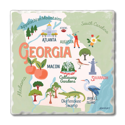 Georgia Attractions 4-Pack Tumbled Tile Stone Coasters