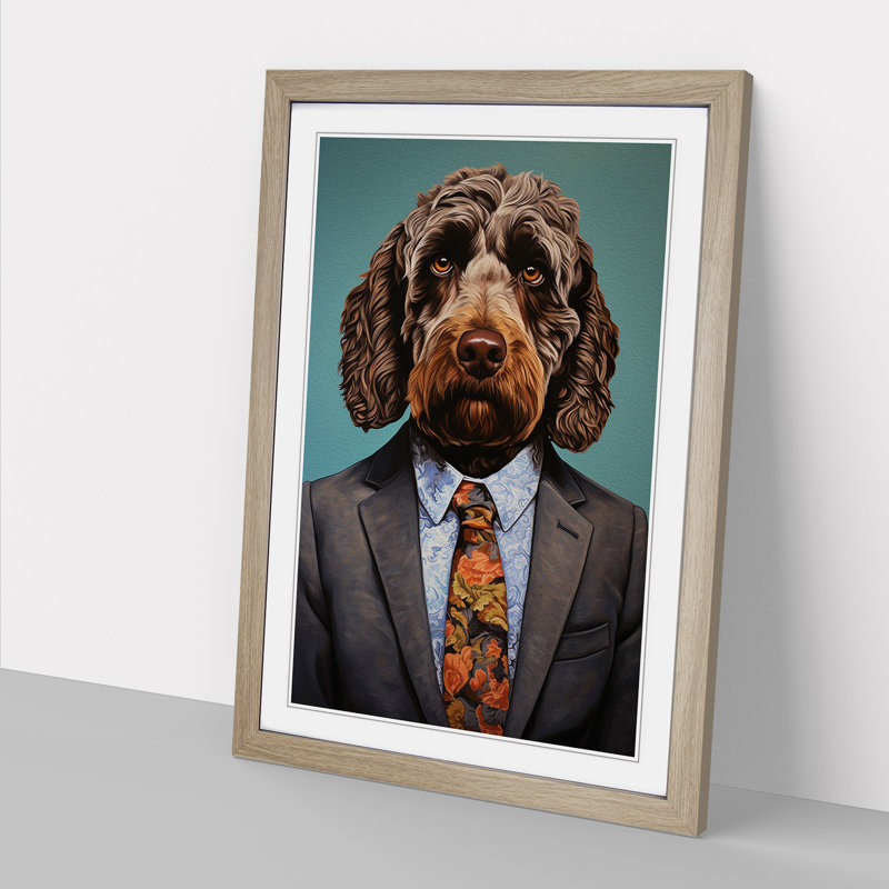 Labradoodle In A Suit Painting No.3 - Single Picture Frame Print on Wood, 46cm H x 34cm W x 2cm D, Oak Framed