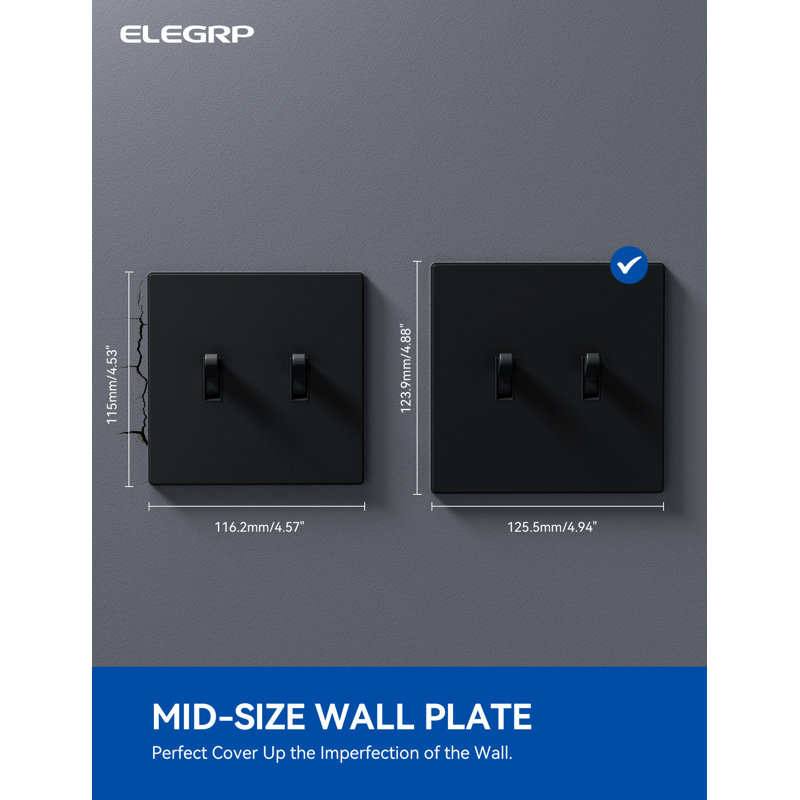 Black 2-Gang Screwless Plastic Toggle Wall Plate
