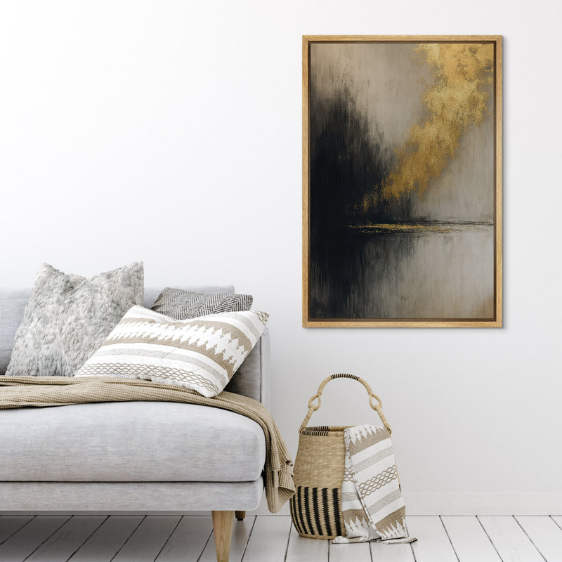 Impression sur toile encadrée noire, grise et dorée pour la décoration du salon, Naturel, H 24 po x l 16 po, Cadre flottant