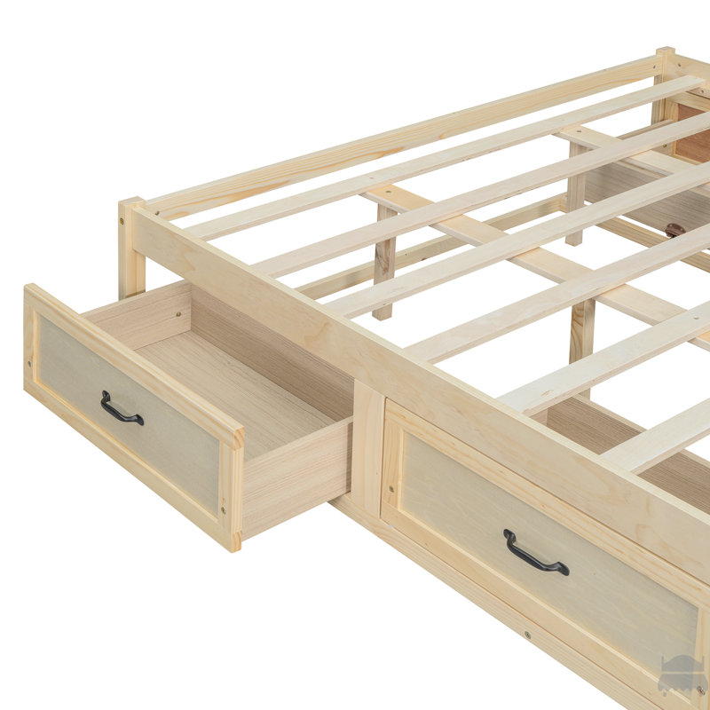 Lit plateforme double avec 6 tiroirs de rangement, Brun, Grand lit