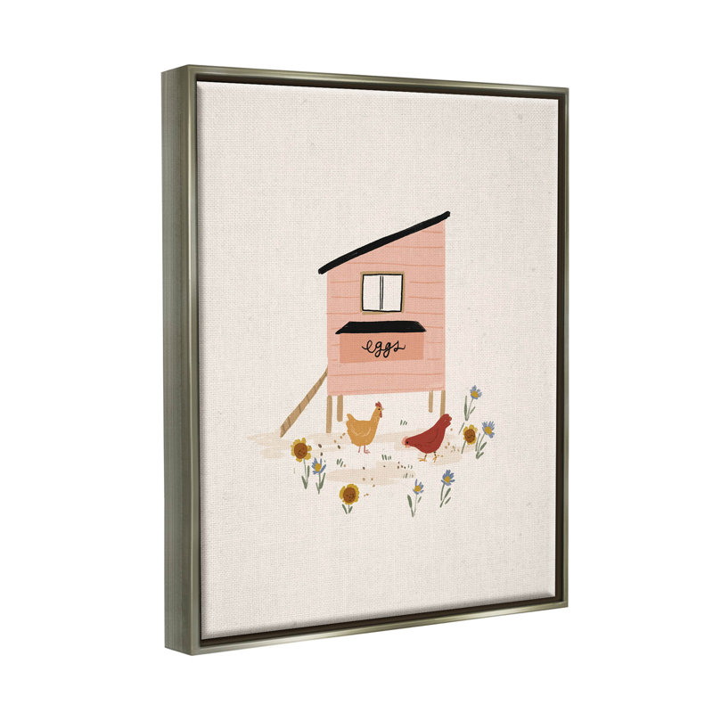 «Pastel Hen House Eggs Chickens», art mural encadré flottant par Loni Harris, H 21 po x l 17 po x P 1,7 po