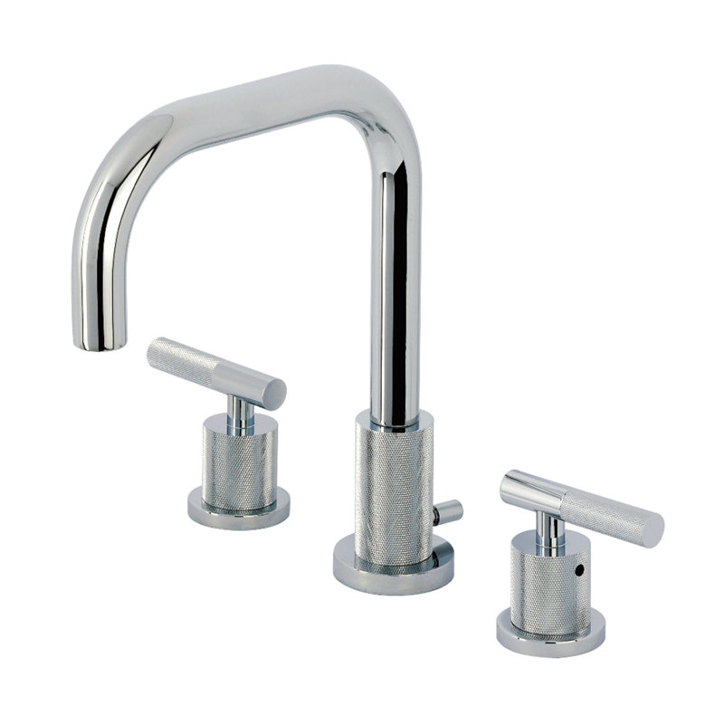 Kingston Brass Convergent Two-Handle 3-Hole Deck Mount Widespread Bathroom Faucet with Knurled Handle and Brass Pop-Up Drain
