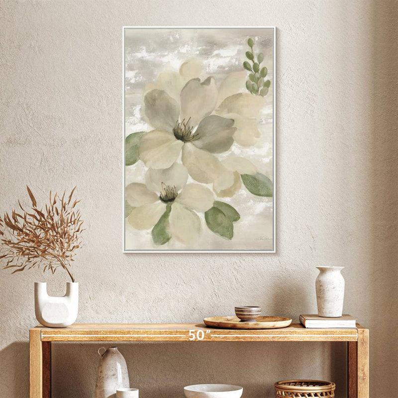 Blanc sur blanc sauge florale, 25" x 37", Floating Frame White