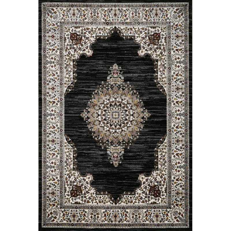 Sutphin Collection Medallion Transitional Area Rug, Black, Rectangle 8' x 11'