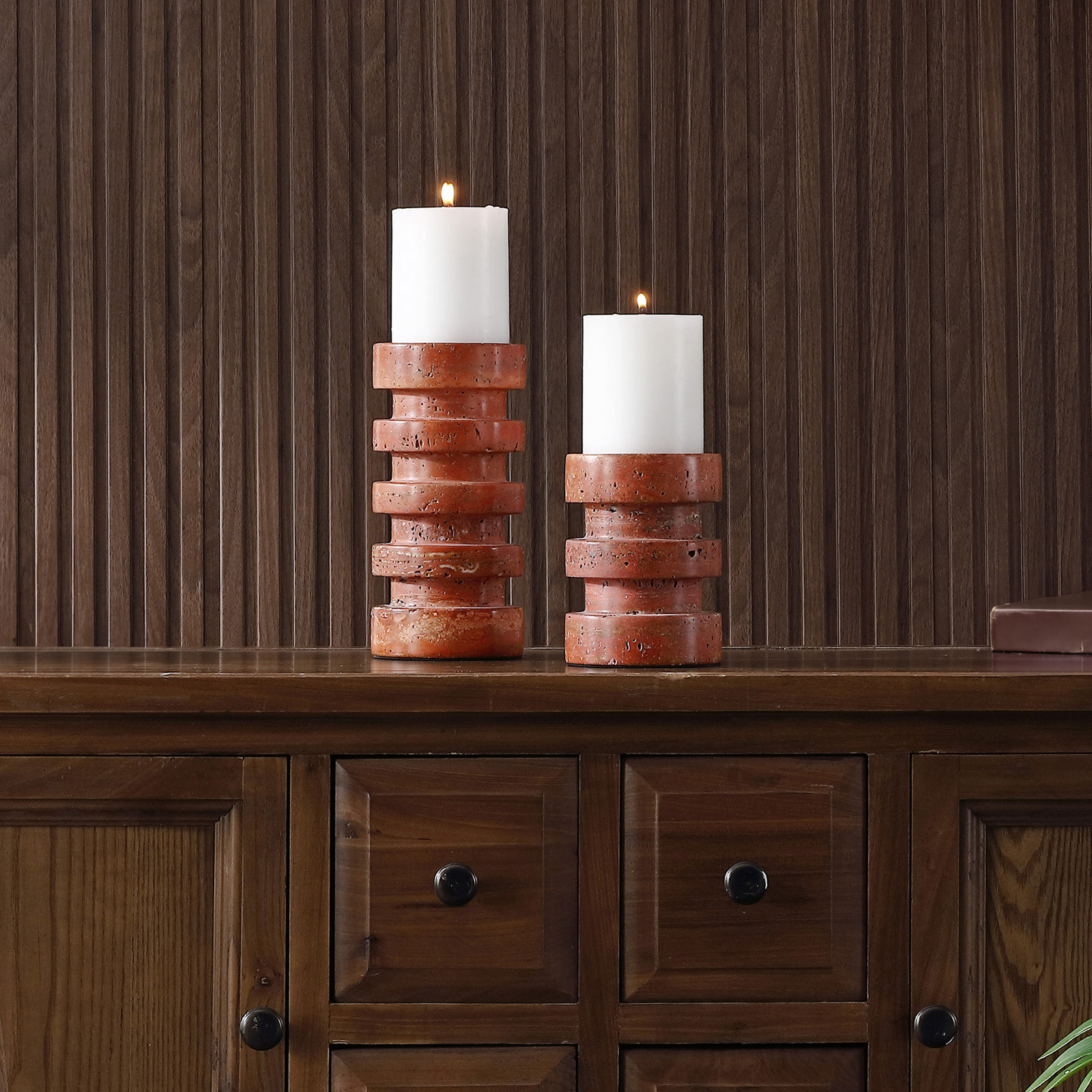 Travertine Pillar Candle Holder