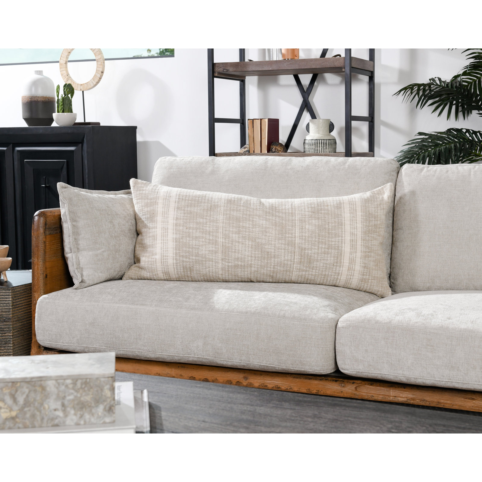 Silverton Throw Pillow, Natural/Black, 16" x 36", Rectangular