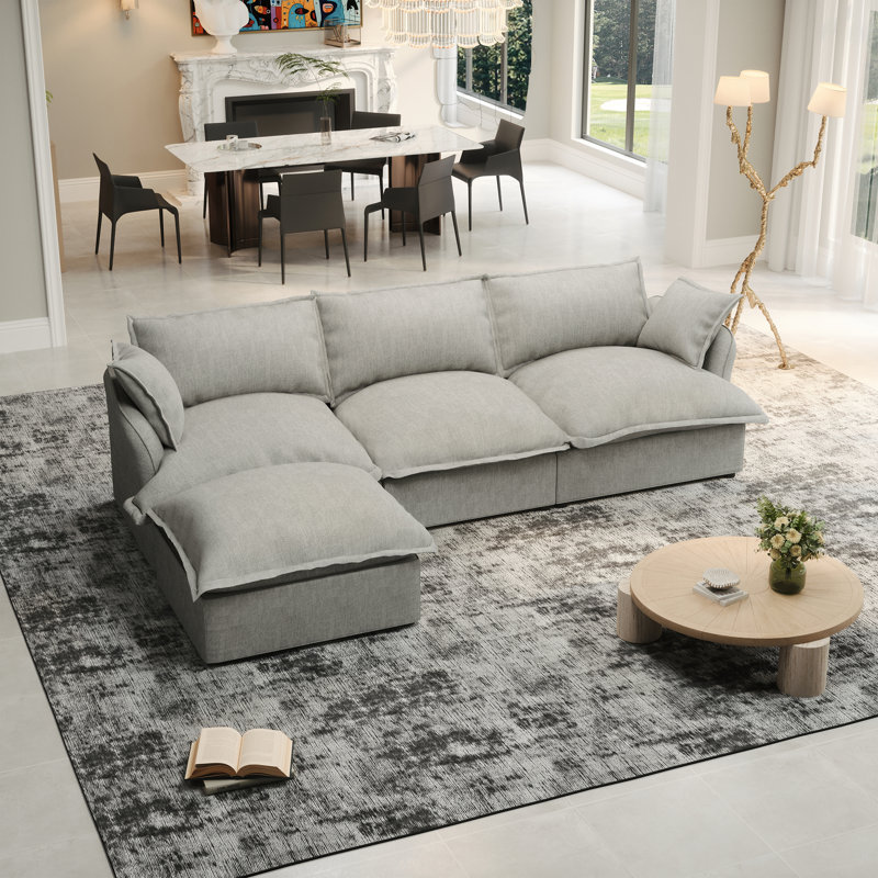 Upholstered Sofa, Cloud Sofa Modular Sectional Sofa Couch Down Fill Cushions Soft Couches For Living Room, Gray Linen Blend