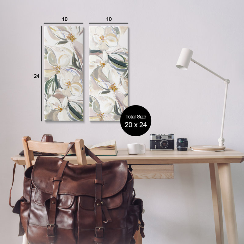 Ensemble de toiles 2 pièces Subtle Spring Blooms, design par Hannah Dawson, H 24 po x l 10 po