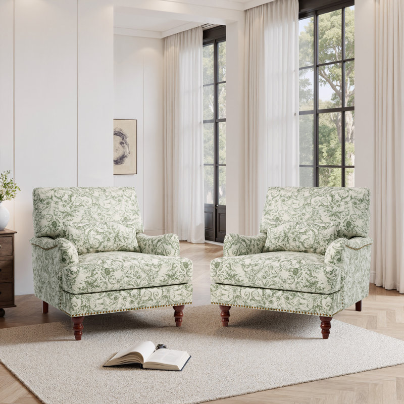 Fauteuil rembourré, Lin vert rococo
