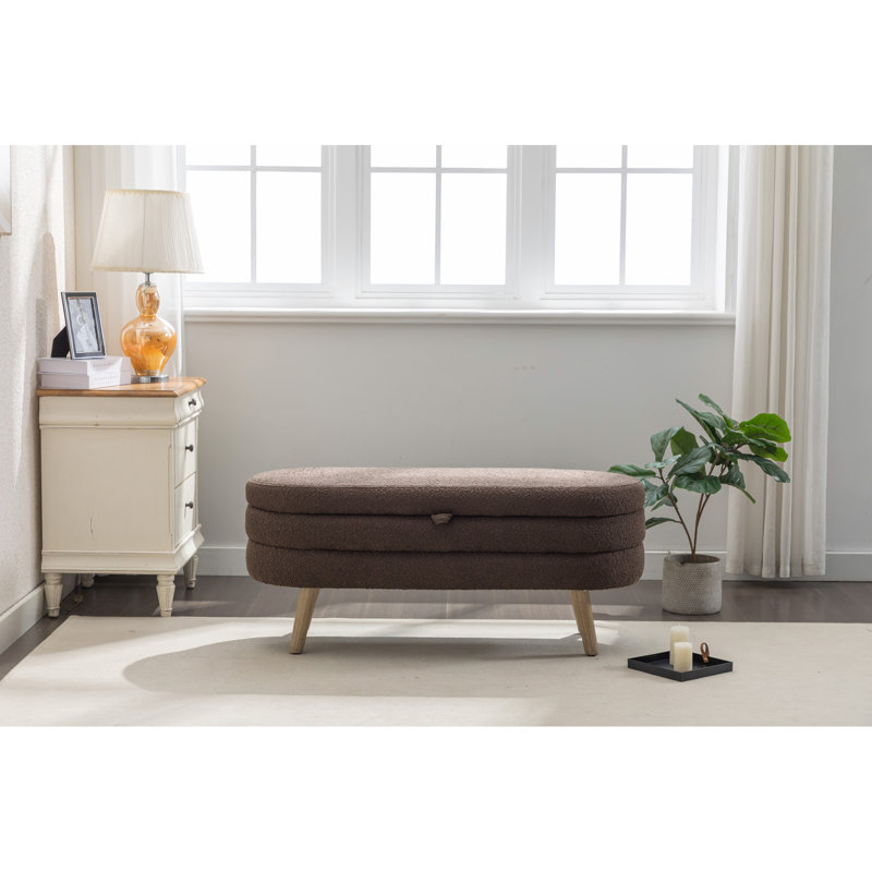 Banc de rangement en tissu avec pieds en bois 036-Boucle, Brun