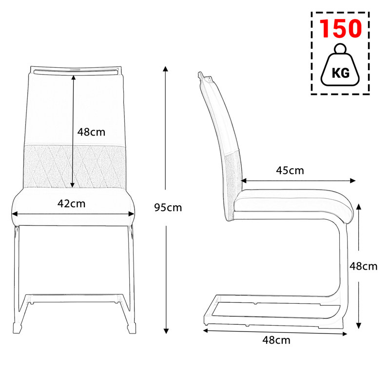 Chemash 48cm H Upholstered Metal Upholstered Back Cantilever Chair, White