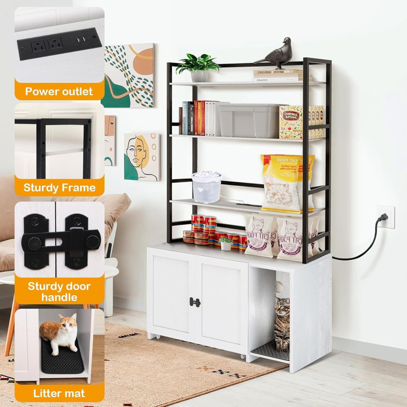 Enceinte de litière pour chat, meubles cachés pour litière pour chat, Blanc